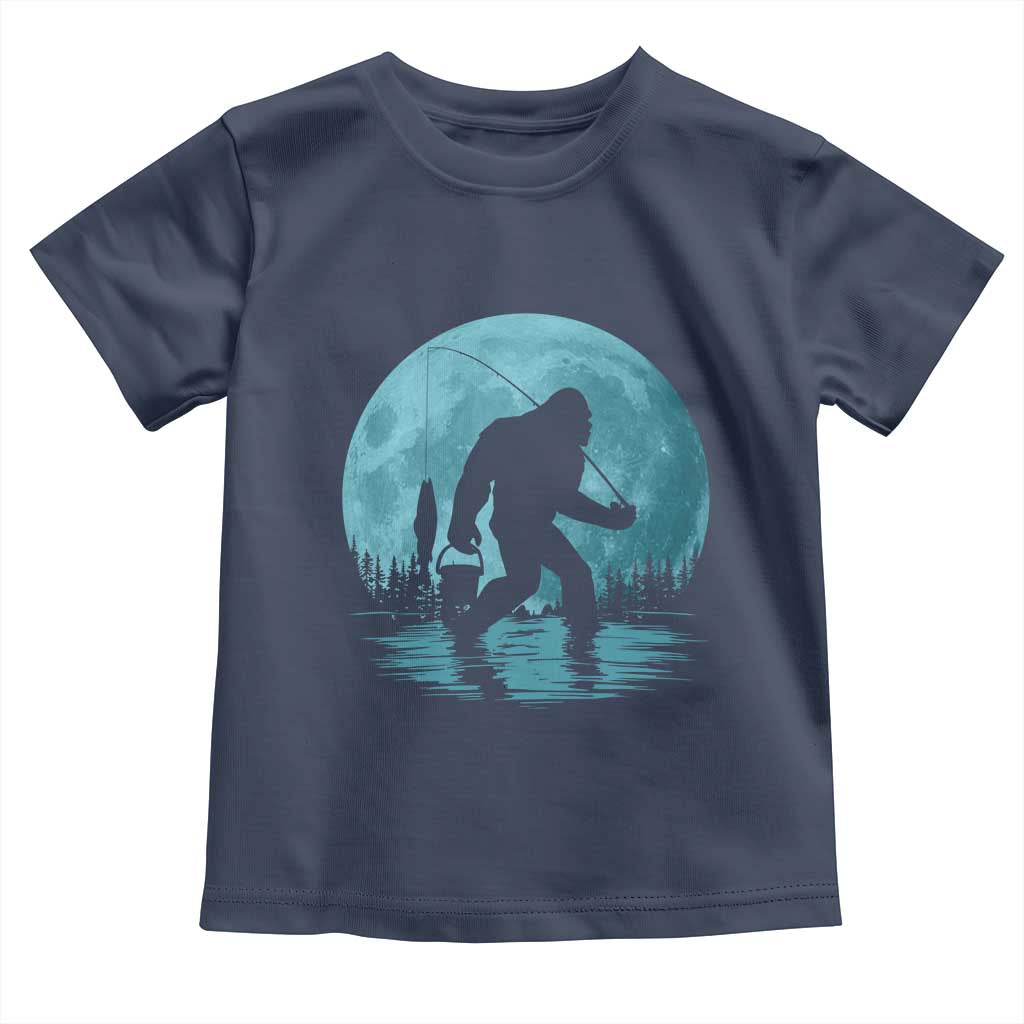 Funny Bigfoot Fishing Night Stroll Full Moon Toddler T Shirt TS11 Navy Print Your Wear