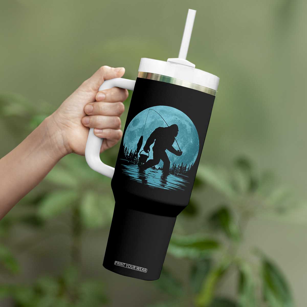 Funny Bigfoot Fishing Night Stroll Full Moon Tumbler With Handle TS11 Print Your Wear