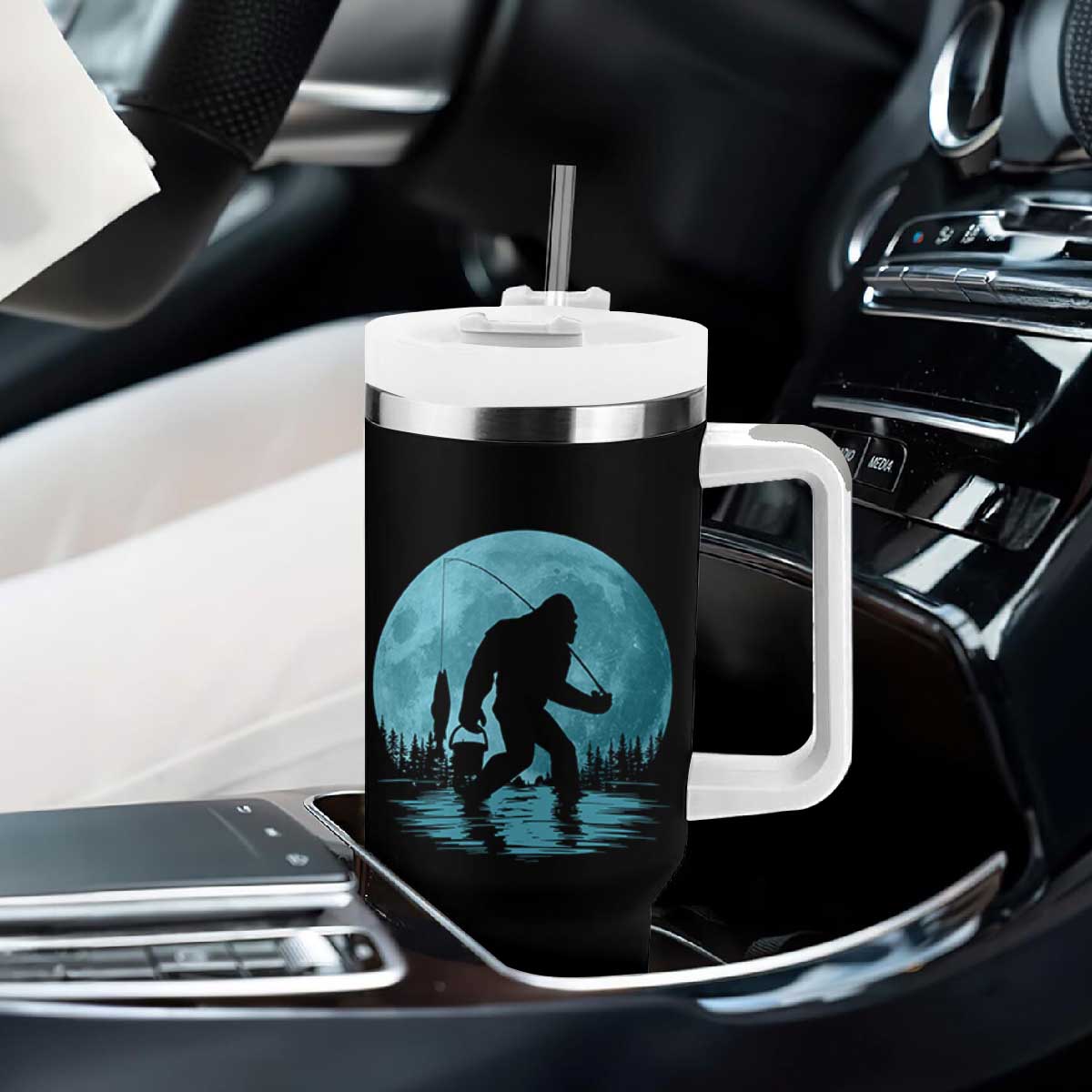 Funny Bigfoot Fishing Night Stroll Full Moon Tumbler With Handle TS11 Print Your Wear