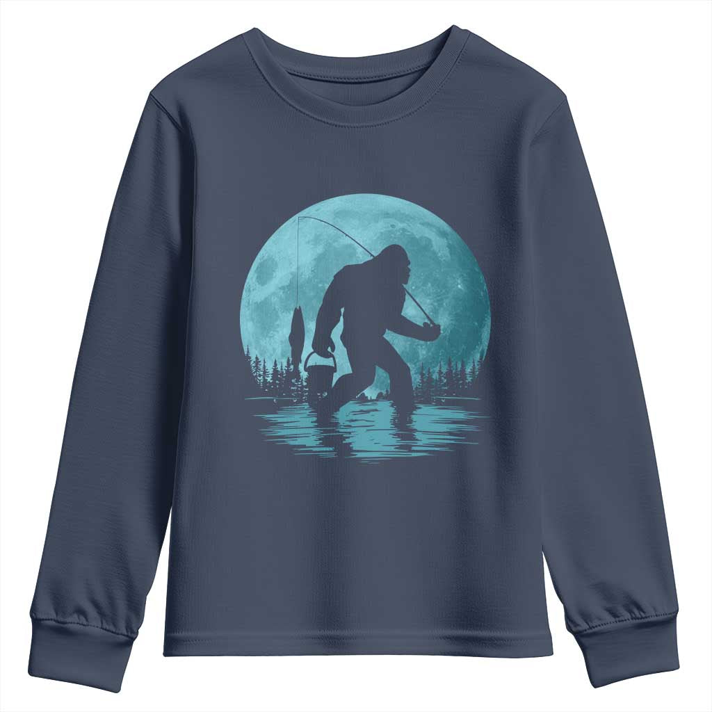 Funny Bigfoot Fishing Night Stroll Full Moon Youth Sweatshirt TS11 Navy Print Your Wear