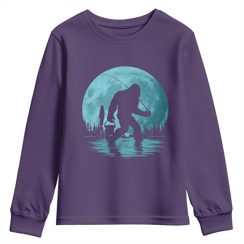 Funny Bigfoot Fishing Night Stroll Full Moon Youth Sweatshirt TS11 Purple Print Your Wear