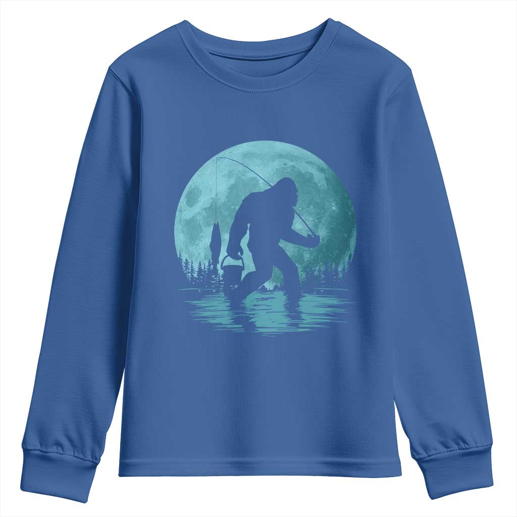 Funny Bigfoot Fishing Night Stroll Full Moon Youth Sweatshirt TS11 Royal Blue Print Your Wear