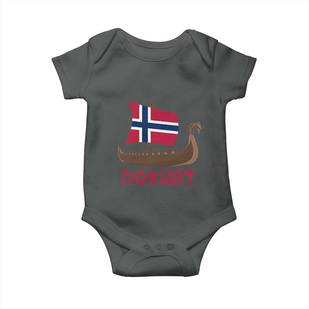 Boat Norwegian Flag Norway Viking Ship Norway Baby Onesie TS11 Dark Heather Print Your Wear