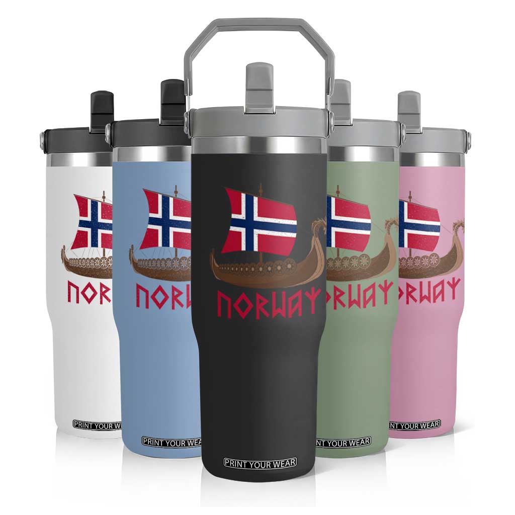 Boat Norwegian Flag Norway Viking Ship Norway Flip Straw Tumbler TS11 Print Your Wear