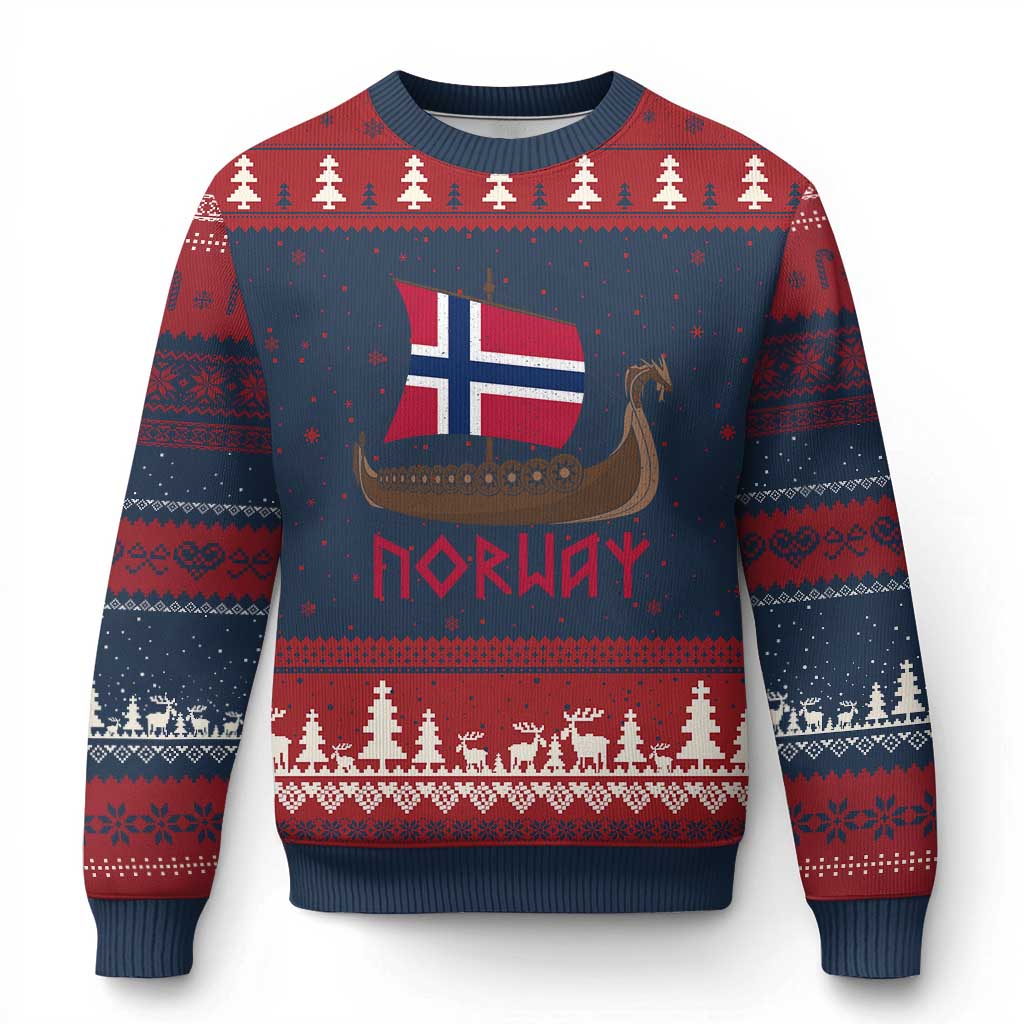 Boat Norwegian Flag Norway Viking Ship Norway Ugly Christmas Sweater TS11 Navy Red Print Your Wear