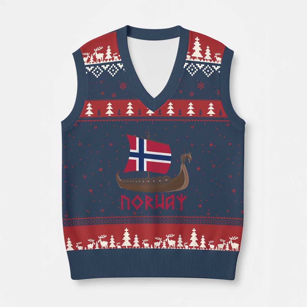 Boat Norwegian Flag Norway Viking Ship Norway V-Neck Knit Sweater Vest TS11 Navy Red Print Your Wear