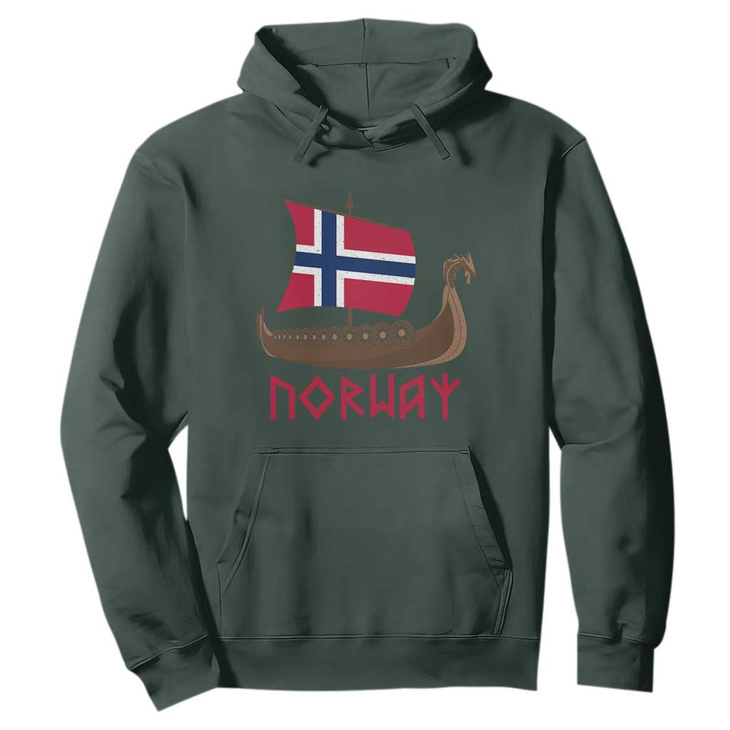 Boat Norwegian Flag Norway Viking Ship Norway Hoodie TS11 Dark Forest Green Print Your Wear