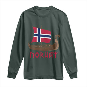 Boat Norwegian Flag Norway Viking Ship Norway Long Sleeve Shirt TS11 Dark Forest Green Print Your Wear