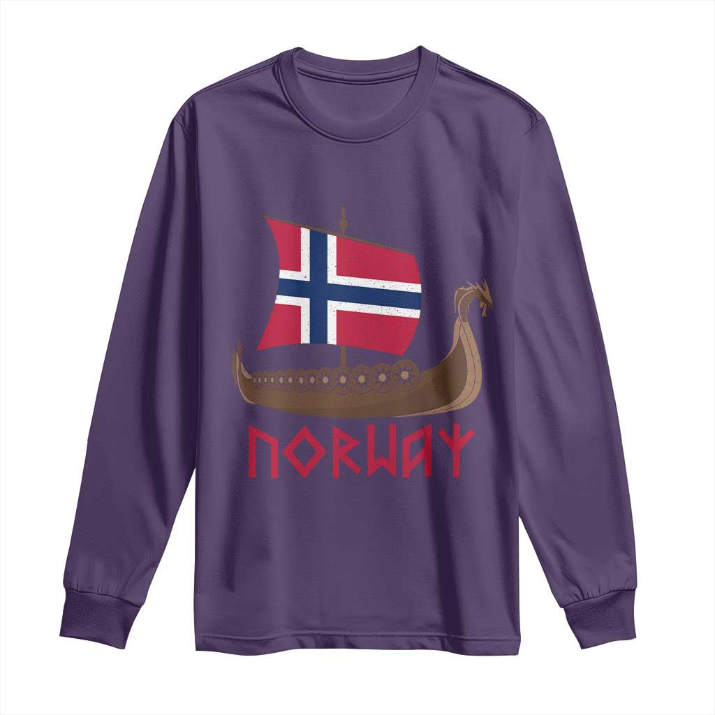 Boat Norwegian Flag Norway Viking Ship Norway Long Sleeve Shirt TS11 Purple Print Your Wear