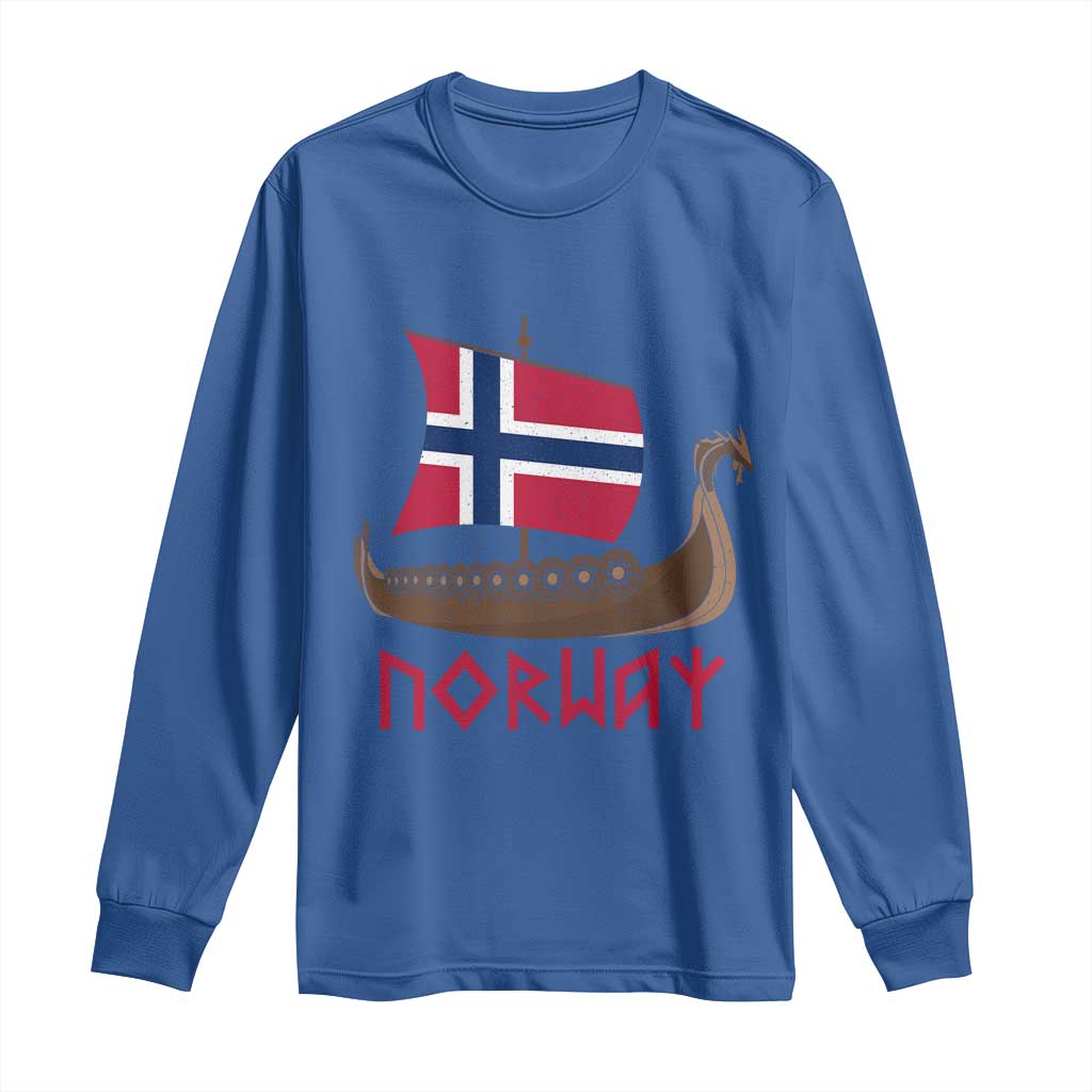 Boat Norwegian Flag Norway Viking Ship Norway Long Sleeve Shirt TS11 Royal Blue Print Your Wear