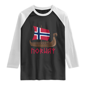 Boat Norwegian Flag Norway Viking Ship Norway Raglan Shirt TS11 Black White Print Your Wear