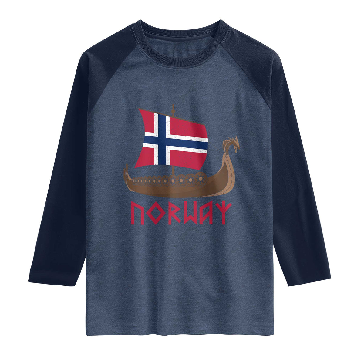Boat Norwegian Flag Norway Viking Ship Norway Raglan Shirt TS11 Heather Denim Navy Print Your Wear