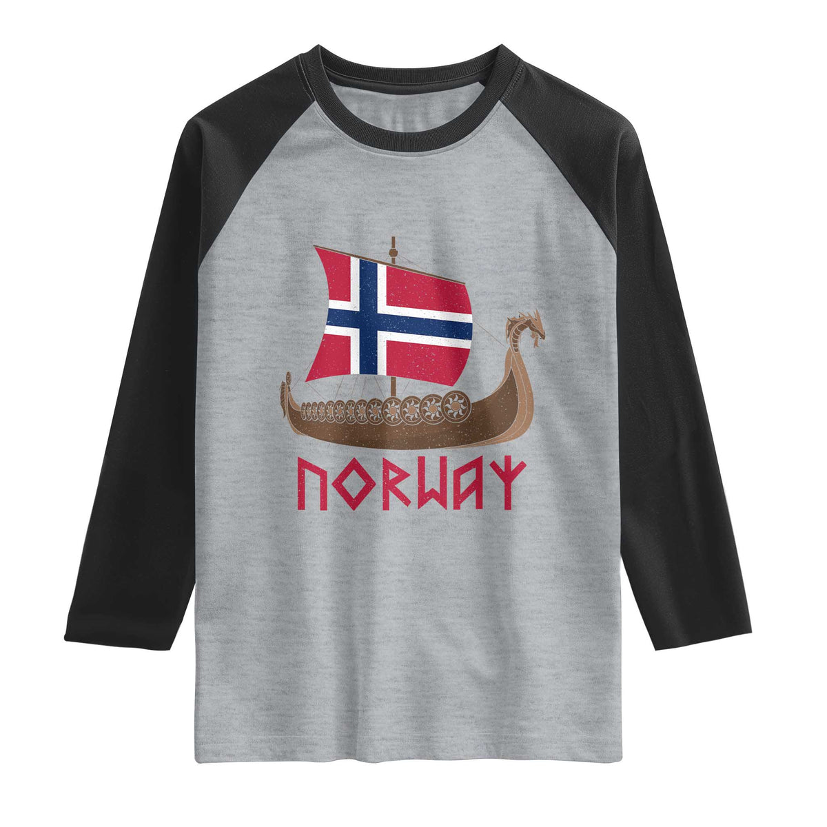 Boat Norwegian Flag Norway Viking Ship Norway Raglan Shirt TS11 Heather Gray Black Print Your Wear