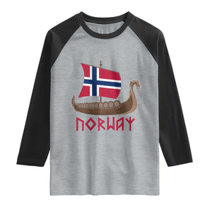 Boat Norwegian Flag Norway Viking Ship Norway Raglan Shirt TS11 Heather Gray Black Print Your Wear
