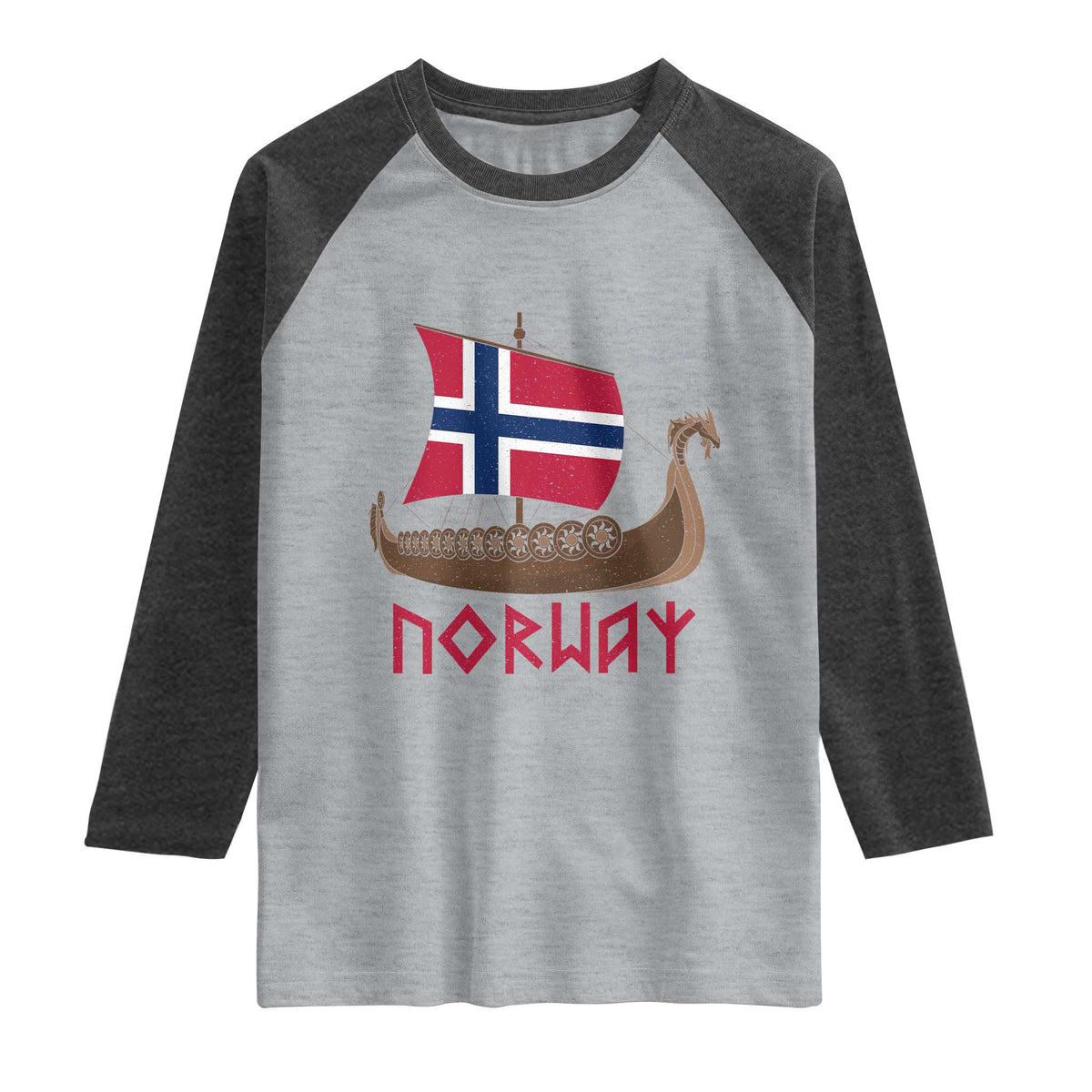 Boat Norwegian Flag Norway Viking Ship Norway Raglan Shirt TS11 Heather Gray Heather Charcoal Print Your Wear