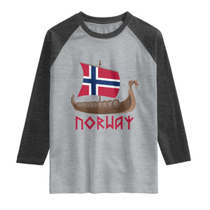 Boat Norwegian Flag Norway Viking Ship Norway Raglan Shirt TS11 Heather Gray Heather Charcoal Print Your Wear