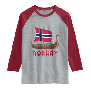 Boat Norwegian Flag Norway Viking Ship Norway Raglan Shirt TS11 Heather Gray Heather Red Print Your Wear
