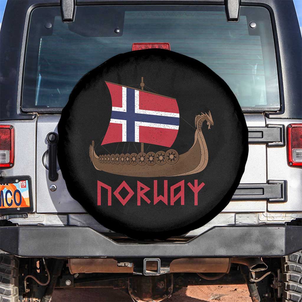 Boat Norwegian Flag Norway Viking Ship Norway Spare Tire Cover TS11 No hole Black Print Your Wear