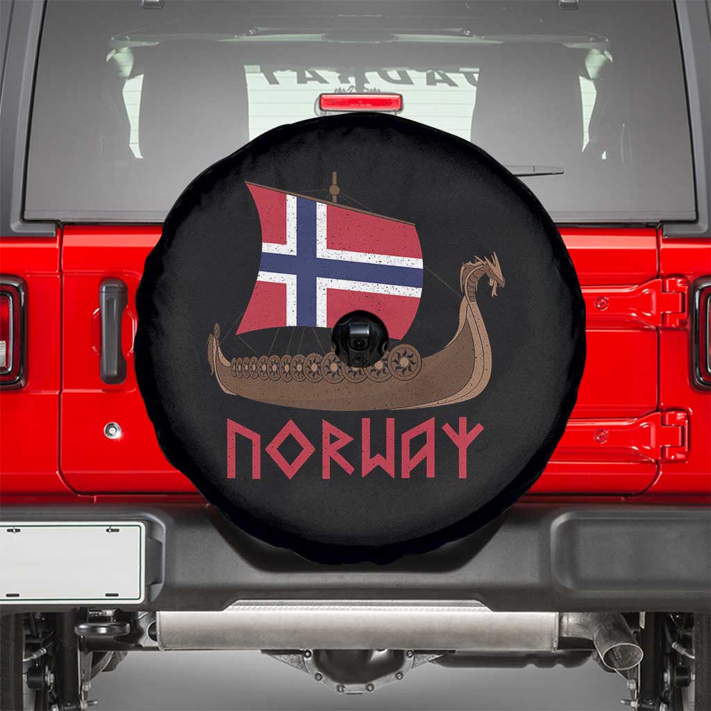 Boat Norwegian Flag Norway Viking Ship Norway Spare Tire Cover TS11 Black Print Your Wear