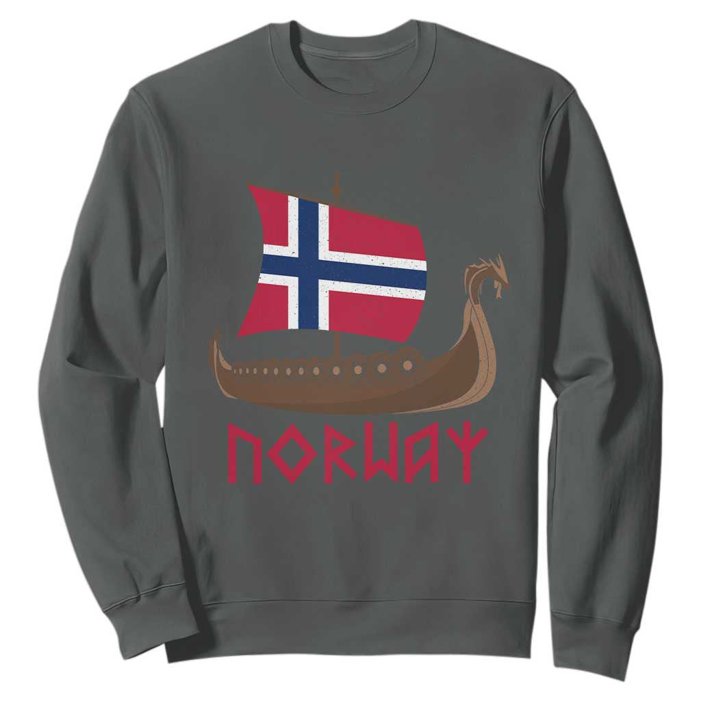 Boat Norwegian Flag Norway Viking Ship Norway Sweatshirt TS11 Dark Heather Print Your Wear