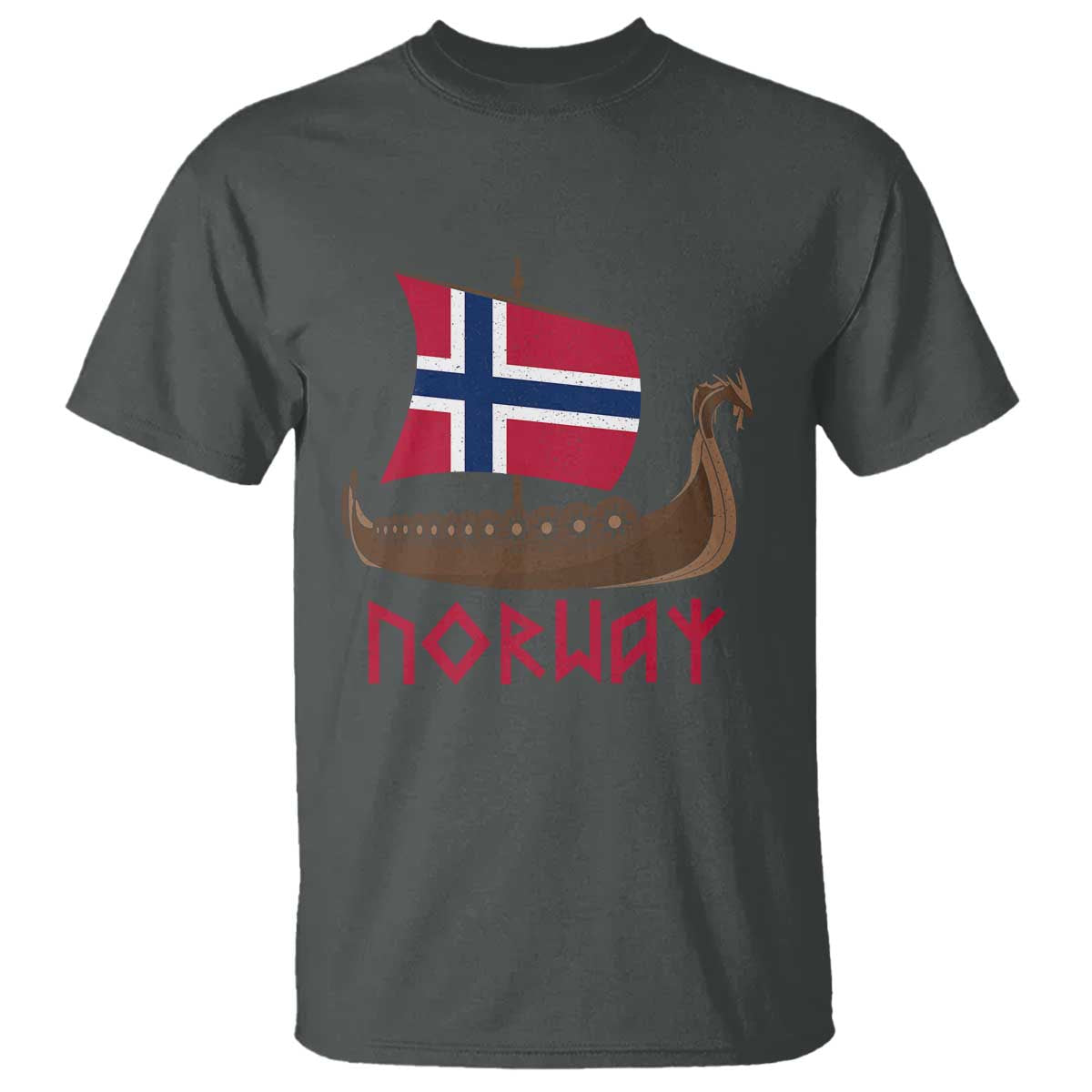 Boat Norwegian Flag Norway Viking Ship Norway T Shirt TS11 Dark Heather Print Your Wear