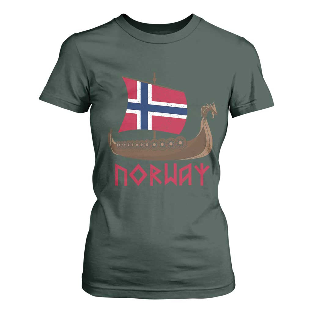 Boat Norwegian Flag Norway Viking Ship Norway T Shirt For Women TS11 Dark Forest Green Print Your Wear