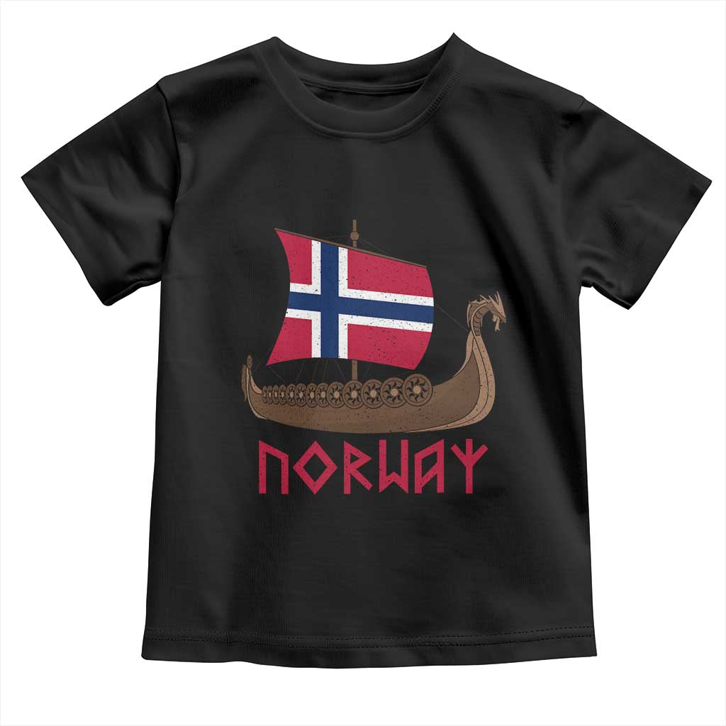 Boat Norwegian Flag Norway Viking Ship Norway Toddler T Shirt TS11 Black Print Your Wear