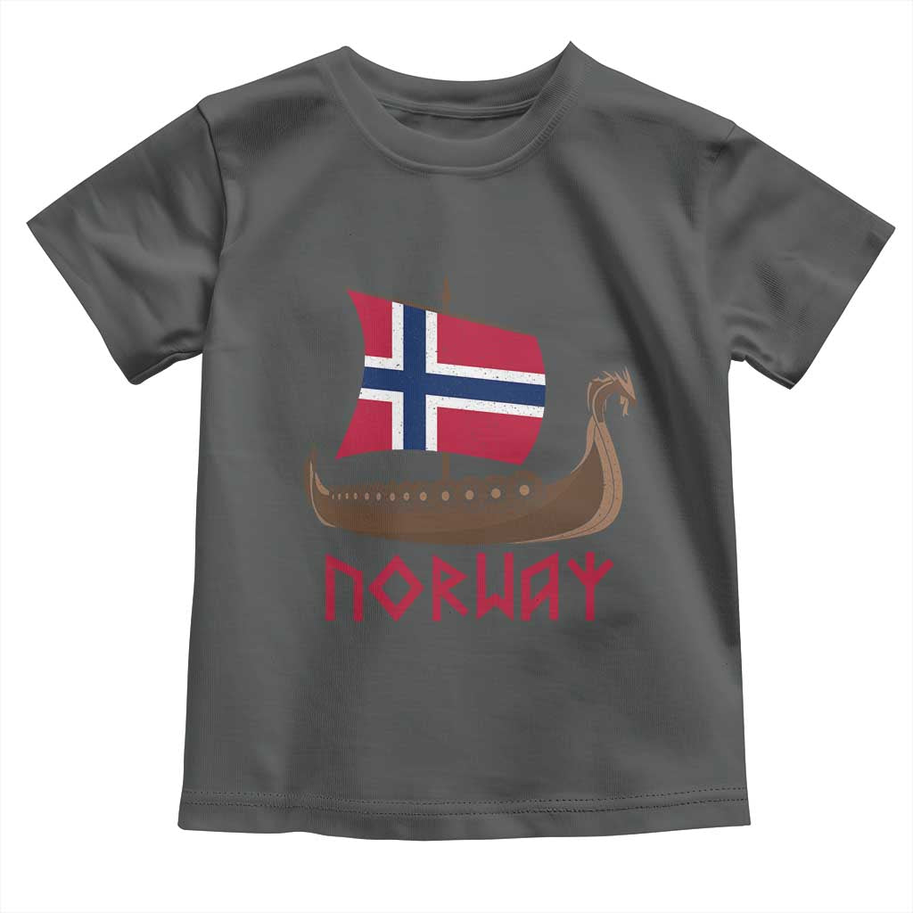 Boat Norwegian Flag Norway Viking Ship Norway Toddler T Shirt TS11 Dark Heather Print Your Wear