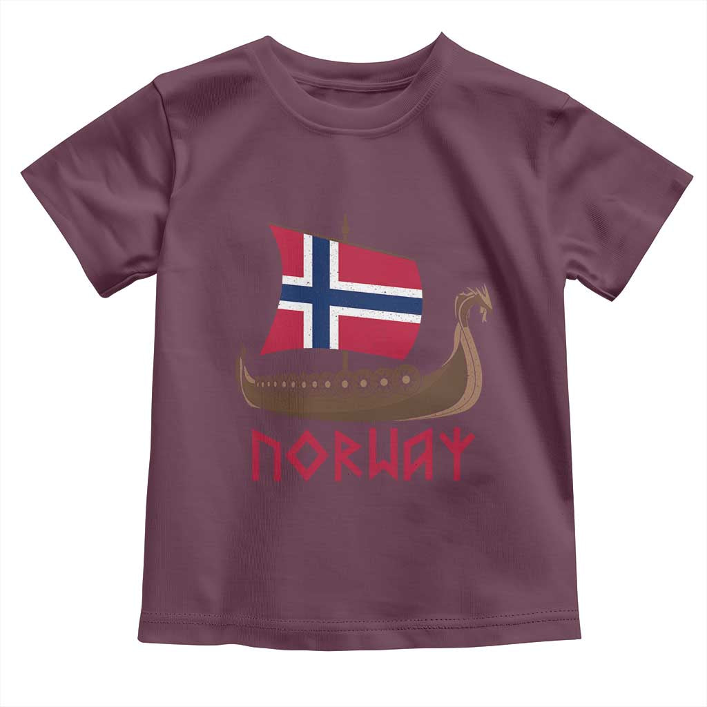 Boat Norwegian Flag Norway Viking Ship Norway Toddler T Shirt TS11 Maroon Print Your Wear