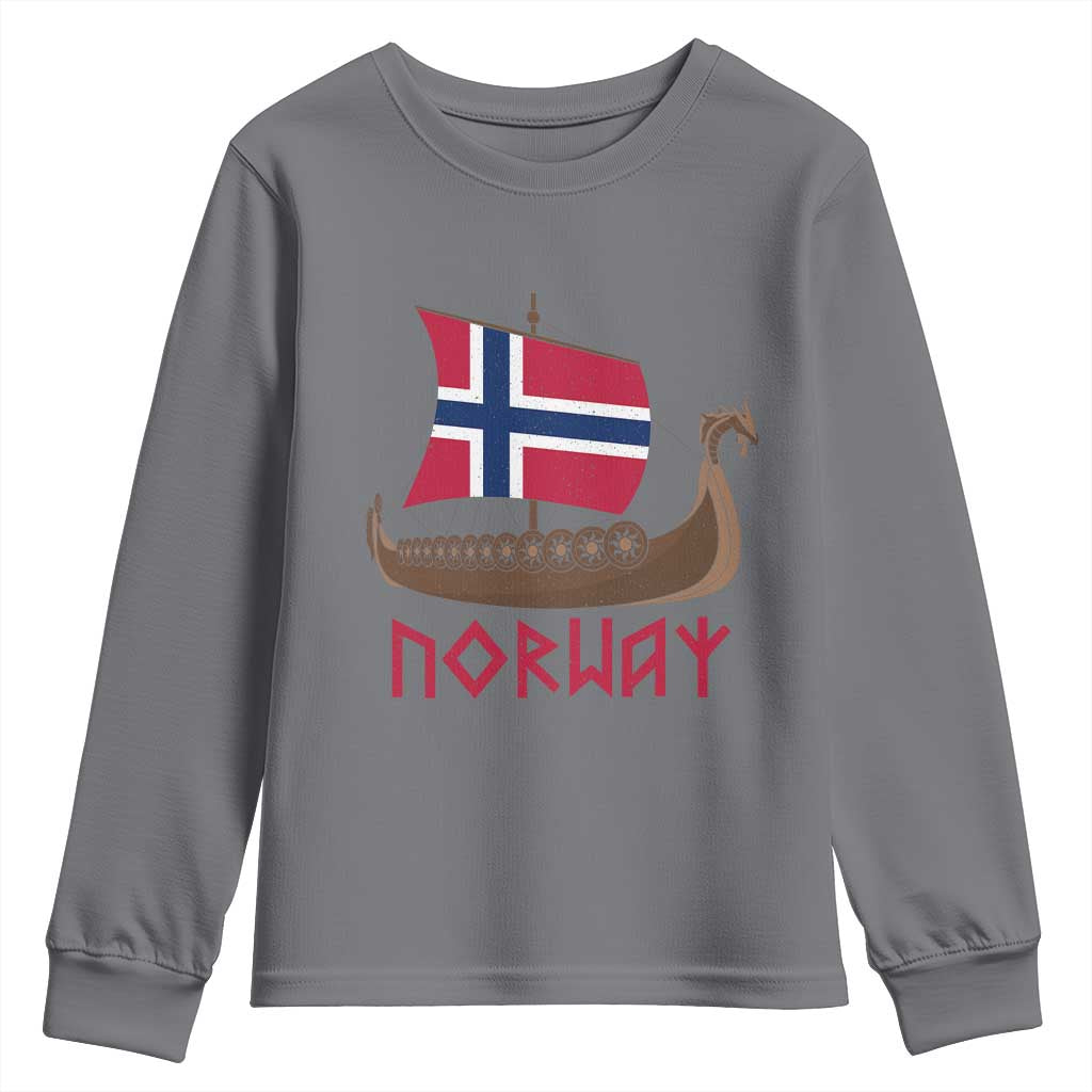 Boat Norwegian Flag Norway Viking Ship Norway Youth Sweatshirt TS11 Charcoal Print Your Wear