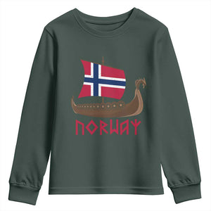 Boat Norwegian Flag Norway Viking Ship Norway Youth Sweatshirt TS11 Dark Forest Green Print Your Wear
