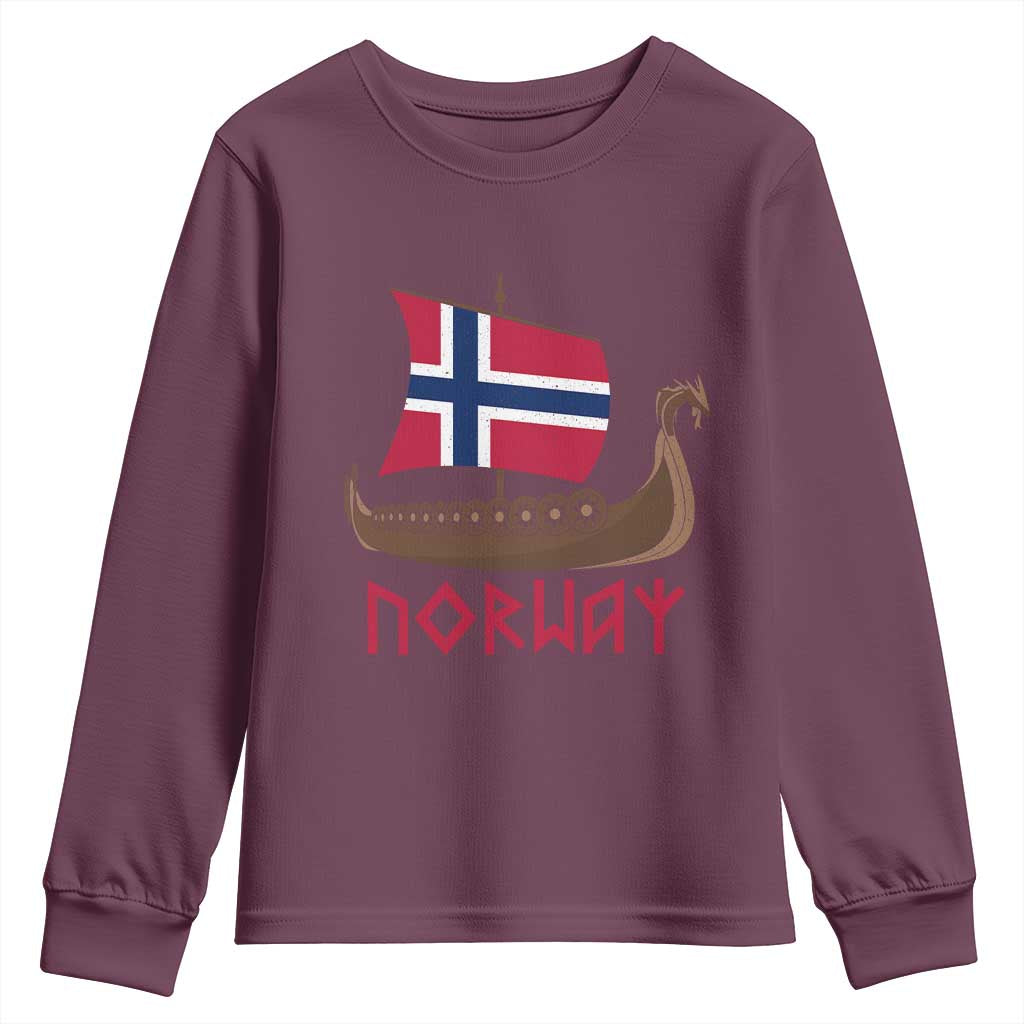 Boat Norwegian Flag Norway Viking Ship Norway Youth Sweatshirt TS11 Maroon Print Your Wear