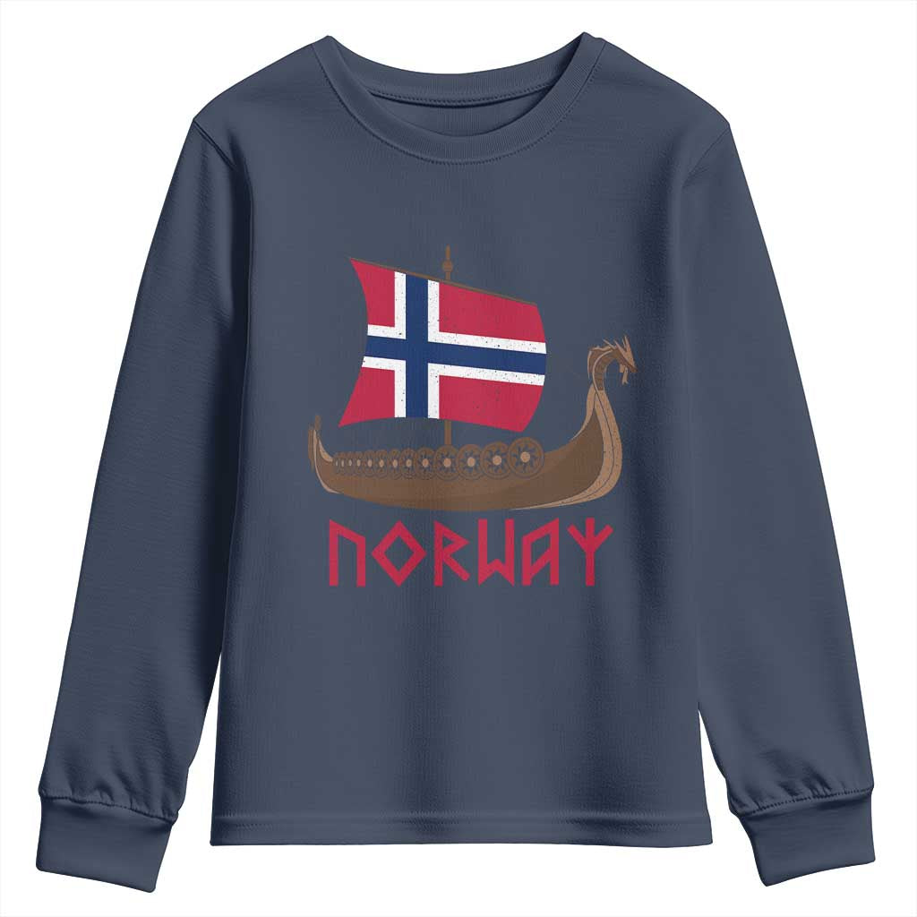 Boat Norwegian Flag Norway Viking Ship Norway Youth Sweatshirt TS11 Navy Print Your Wear