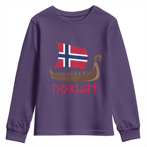 Boat Norwegian Flag Norway Viking Ship Norway Youth Sweatshirt TS11 Purple Print Your Wear