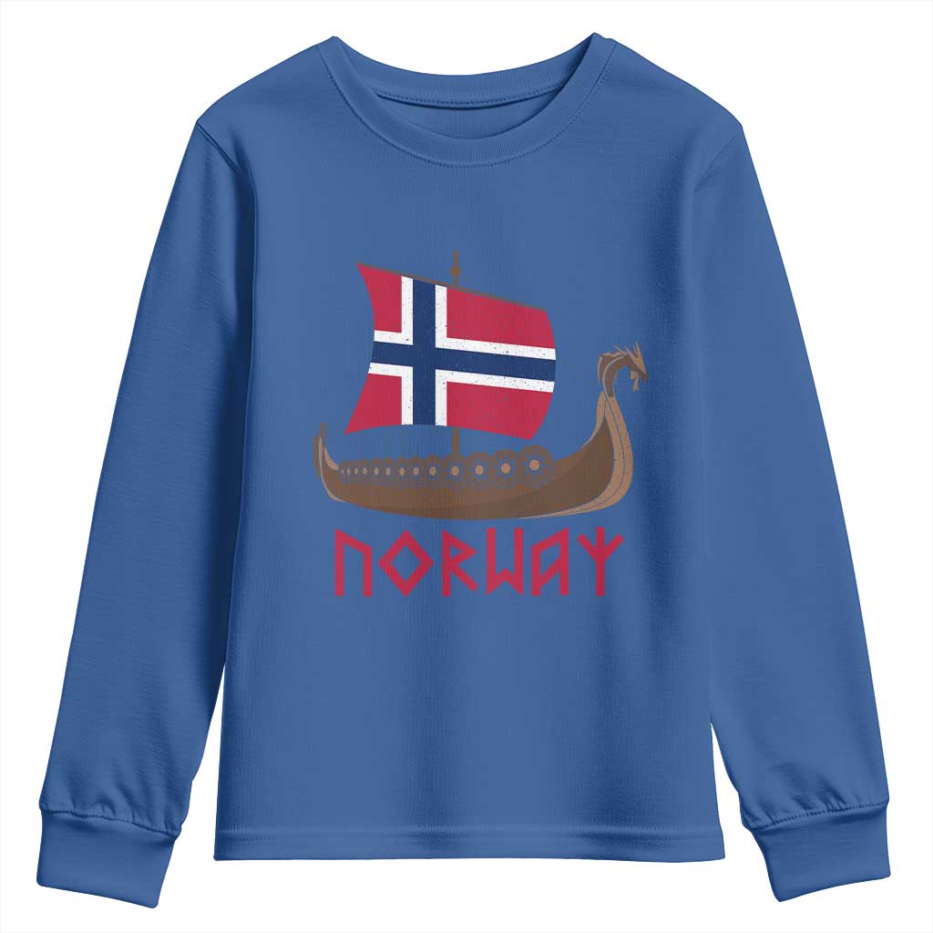 Boat Norwegian Flag Norway Viking Ship Norway Youth Sweatshirt TS11 Royal Blue Print Your Wear