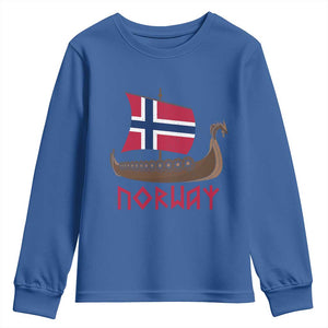 Boat Norwegian Flag Norway Viking Ship Norway Youth Sweatshirt TS11 Royal Blue Print Your Wear