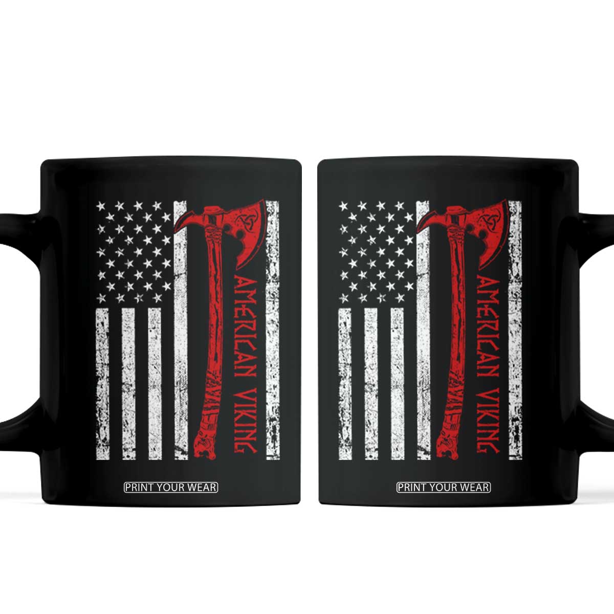 American Viking Coffee Mug Norse Mythology Axe USA Flag TS11 Black Print Your Wear