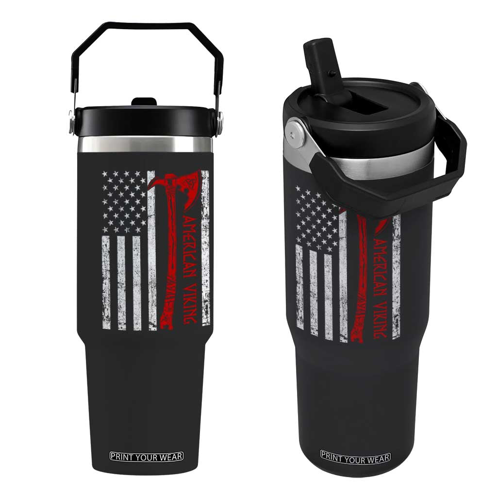 American Viking Flip Straw Tumbler Norse Mythology Axe USA Flag TS11 One Size: 30 oz Black Print Your Wear