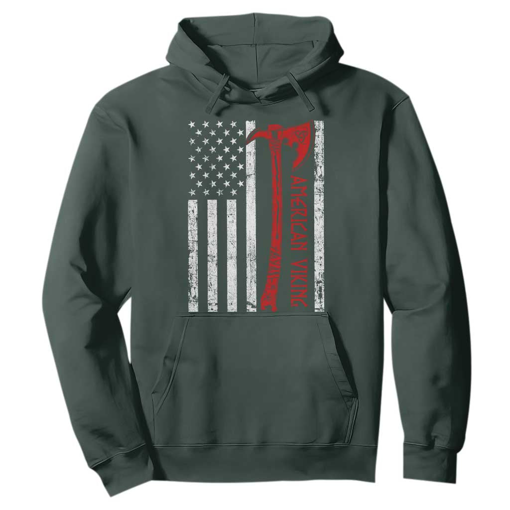 American Viking Hoodie Norse Mythology Axe USA Flag TS11 Dark Forest Green Print Your Wear