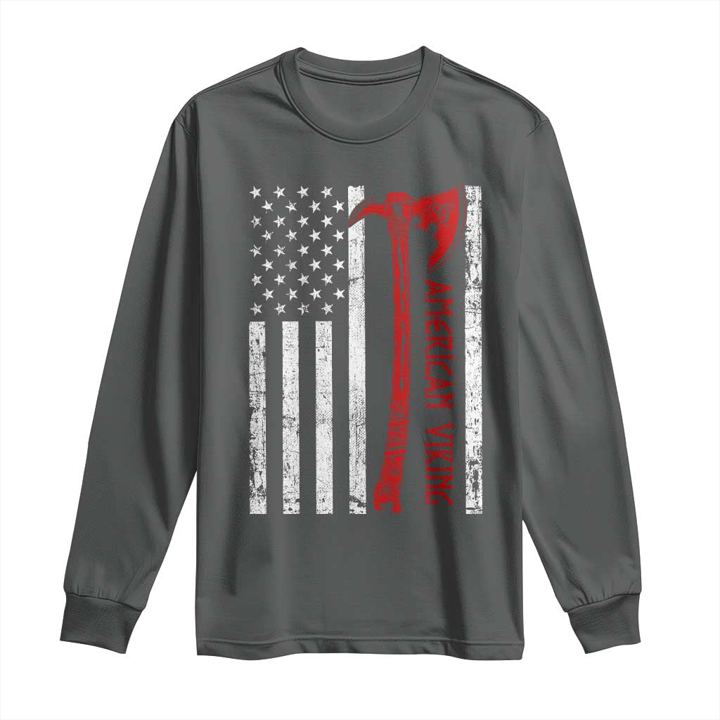 American Viking Long Sleeve Shirt Norse Mythology Axe USA Flag TS11 Dark Heather Print Your Wear