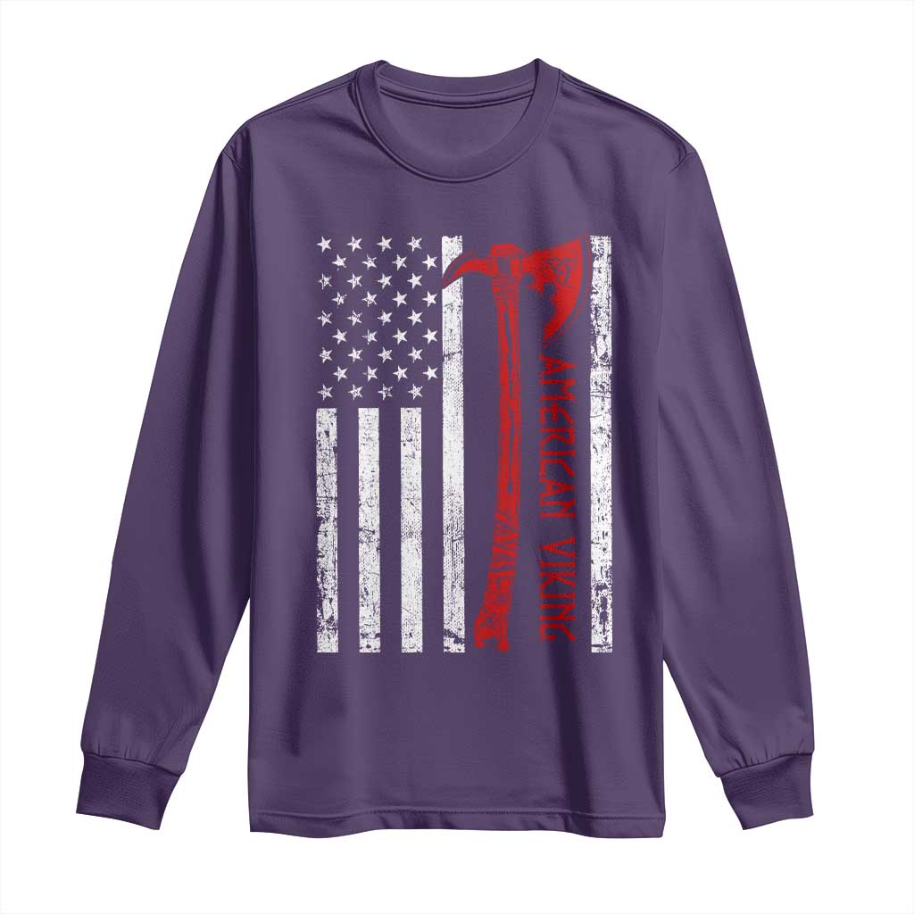 American Viking Long Sleeve Shirt Norse Mythology Axe USA Flag TS11 Purple Print Your Wear