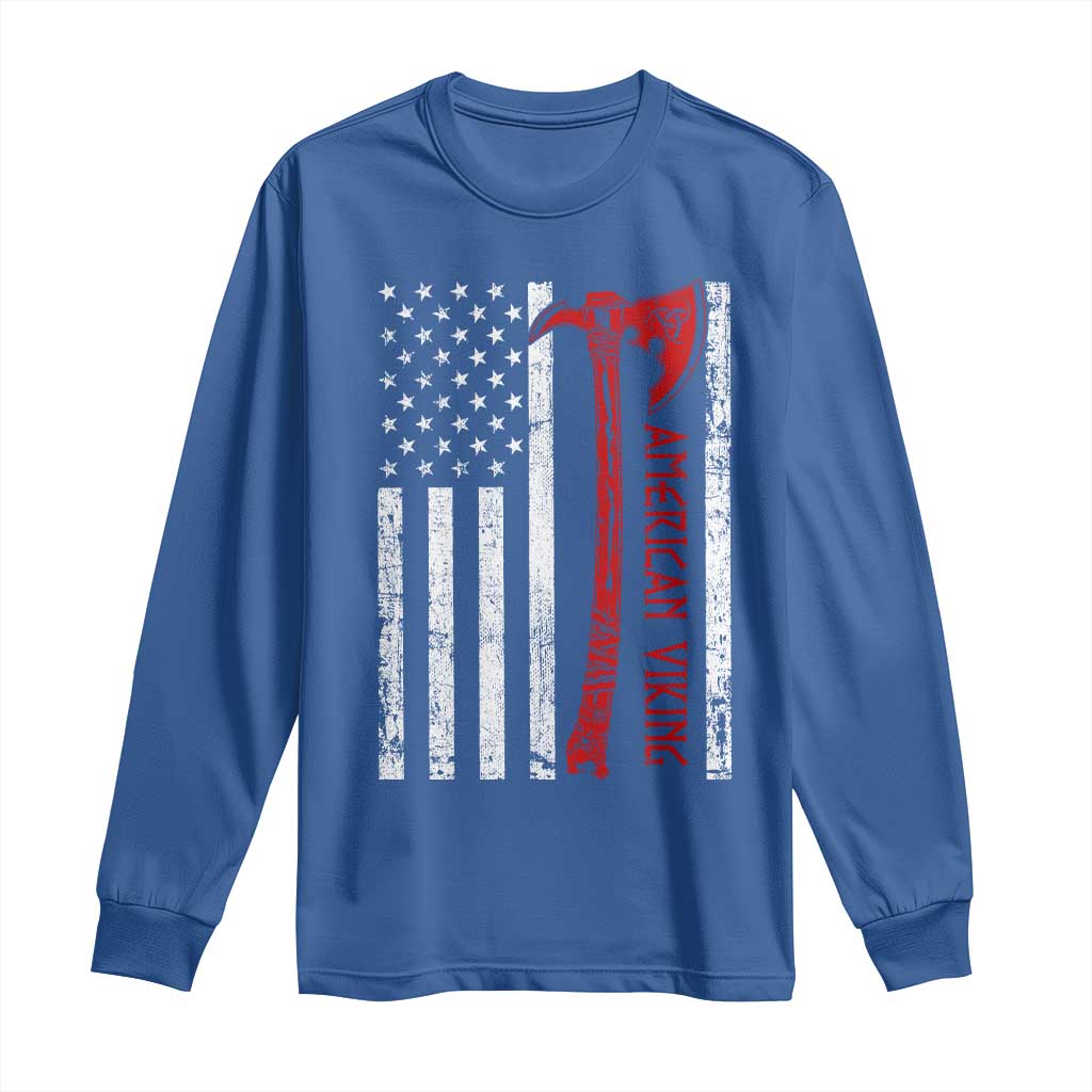 American Viking Long Sleeve Shirt Norse Mythology Axe USA Flag TS11 Royal Blue Print Your Wear