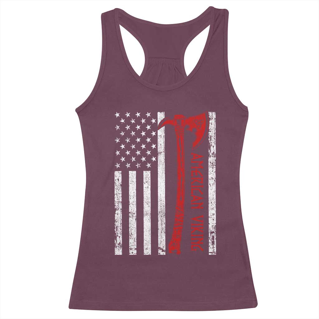 American Viking Racerback Tank Top Norse Mythology Axe USA Flag TS11 Maroon Print Your Wear