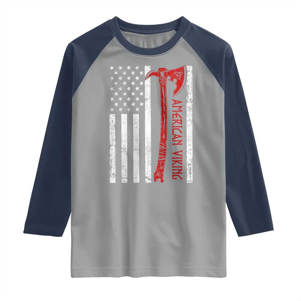 American Viking Raglan Shirt Norse Mythology Axe USA Flag TS11 Sport Gray Navy Print Your Wear