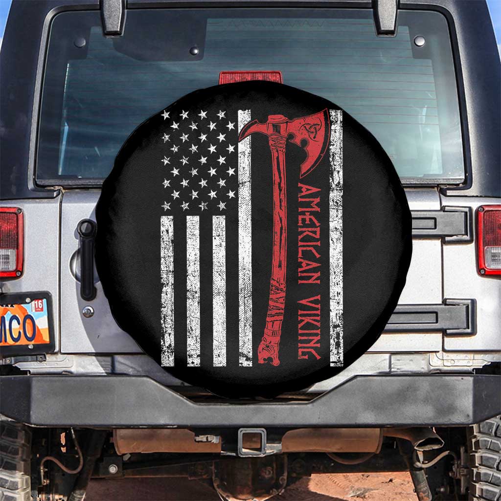 American Viking Spare Tire Cover Norse Mythology Axe USA Flag TS11 No hole Black Print Your Wear