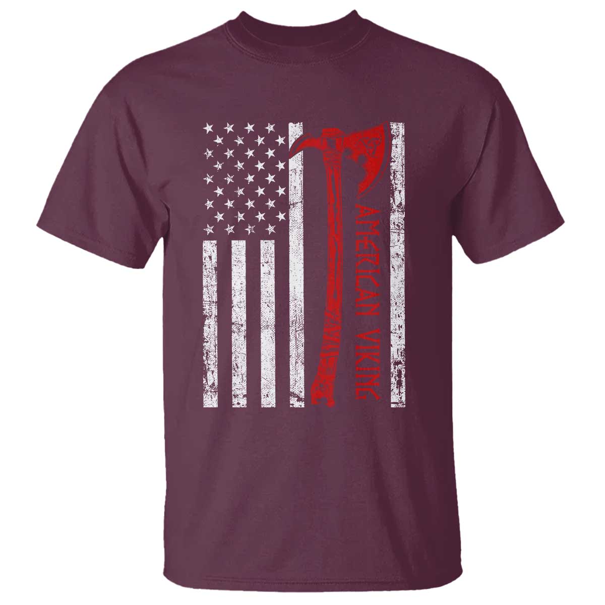 American Viking T Shirt Norse Mythology Axe USA Flag TS11 Maroon Print Your Wear