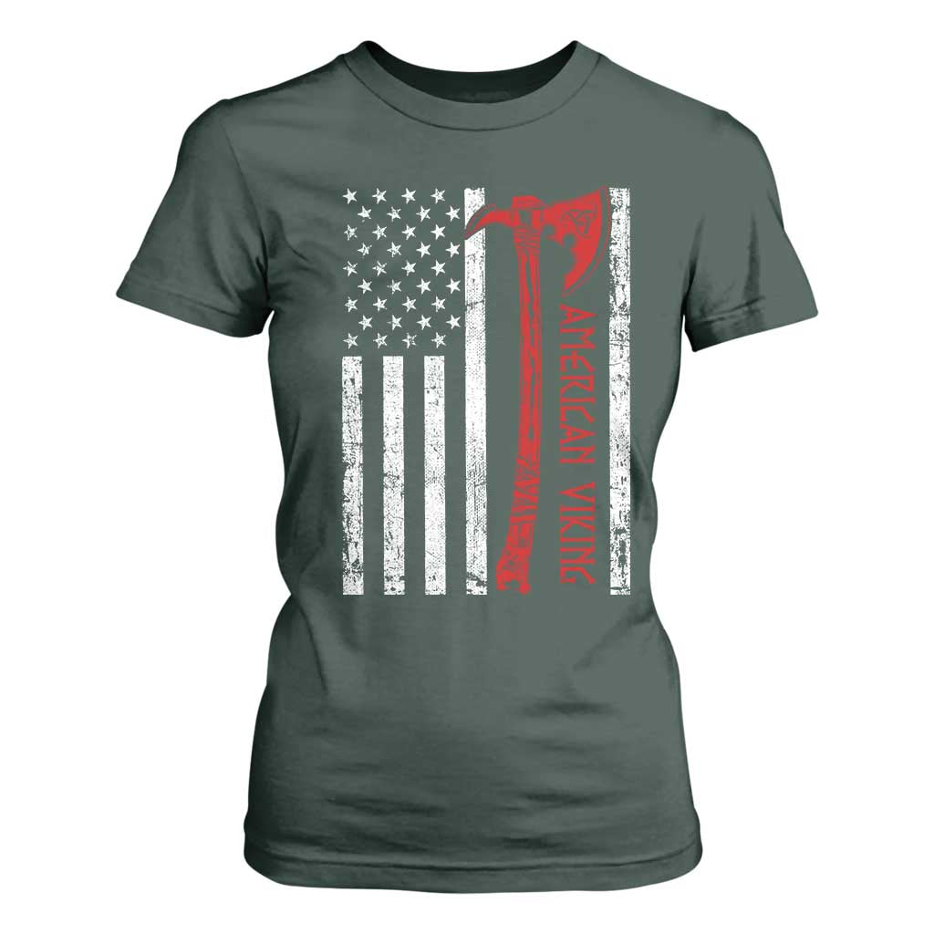 American Viking T Shirt For Women Norse Mythology Axe USA Flag TS11 Dark Forest Green Print Your Wear