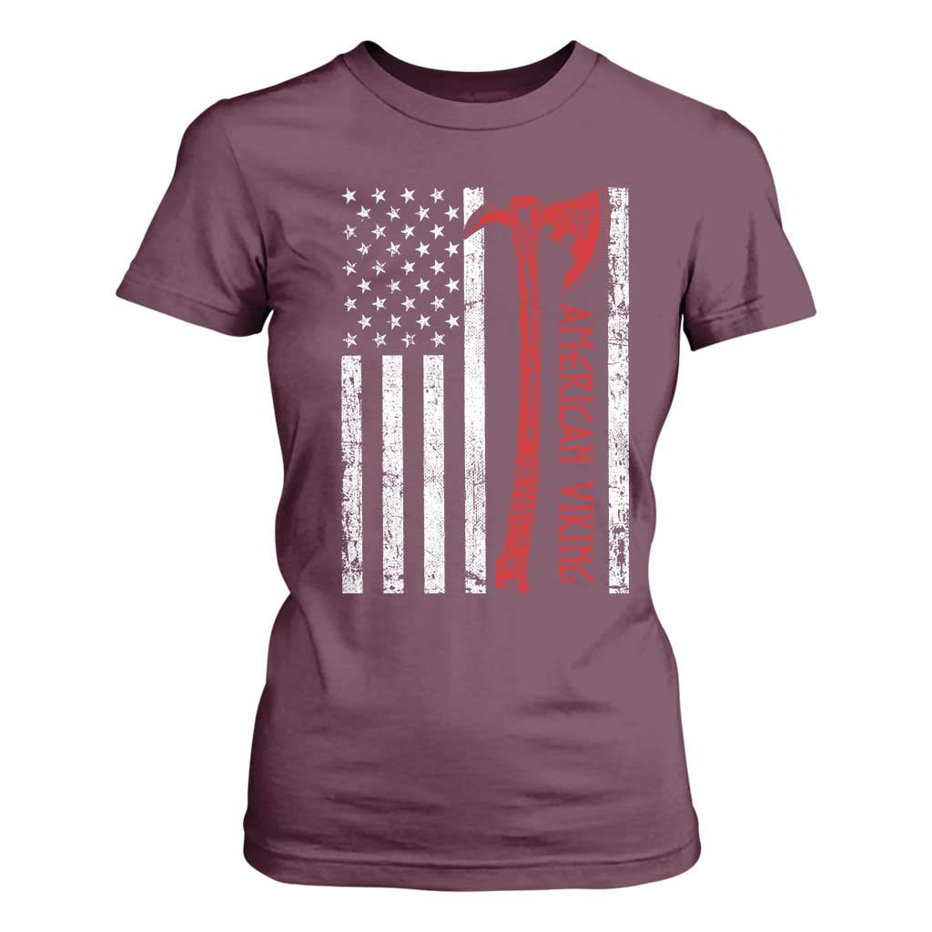American Viking T Shirt For Women Norse Mythology Axe USA Flag TS11 Maroon Print Your Wear