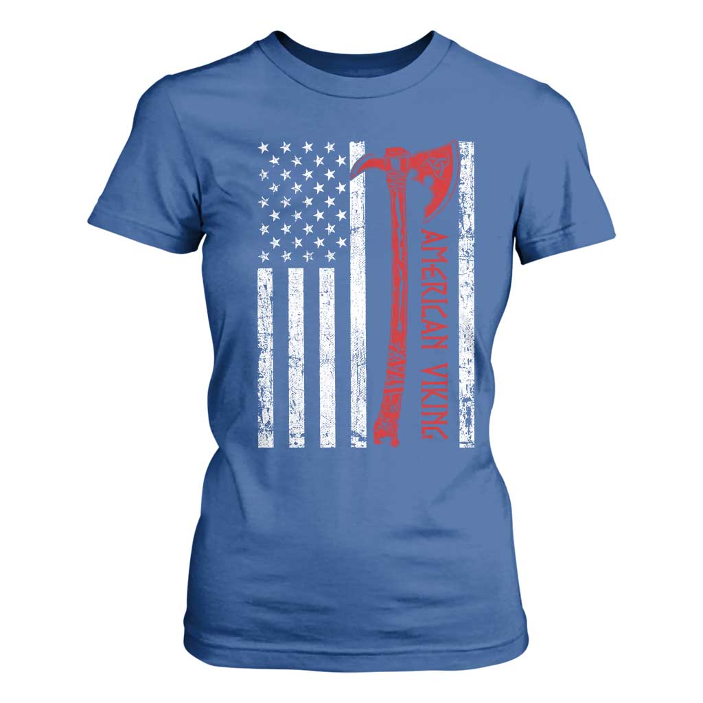 American Viking T Shirt For Women Norse Mythology Axe USA Flag TS11 Royal Blue Print Your Wear