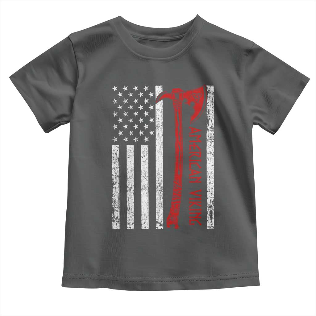 American Viking Toddler T Shirt Norse Mythology Axe USA Flag TS11 Dark Heather Print Your Wear